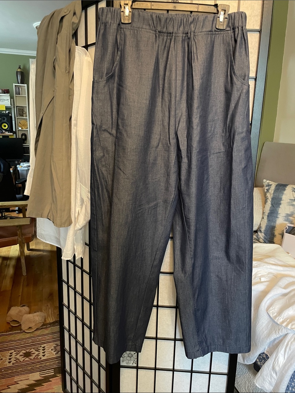 Relaxed Wide leg Elastic Waist Navy Pants